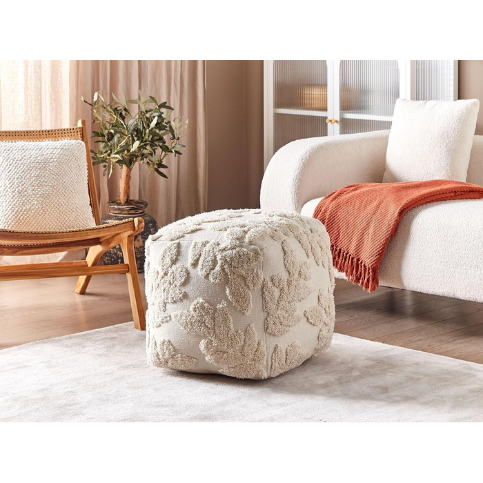 Пуф Beliani, бавовна, бежевий, 45 x 45 x 45 см, квадратний з наповнювачем з пінопласту, бохо, мультан