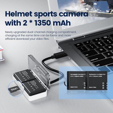 Екшн-камера 4K 60FPS із сенсорним екраном, картою пам&39яті 64 ГБ, HD 48MP 40M Водонепроникна підводна камера 8-кратний зум, WiFi EIS камера на шоломі, екшн-камера з дистанційним керуванням, 2 батареї 1350 Вт - комплект аксесуарів Cam-A16 Pro