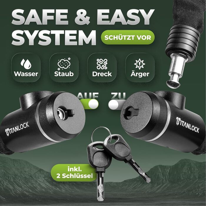 Велосипедний замок ланцюговий, захист від крадіжки СВІТЛОВІДБИВАЮЧИЙ зручне транспортування, стійкий до іржі, рівень безпеки 7/10, ланцюговий замок з ключем