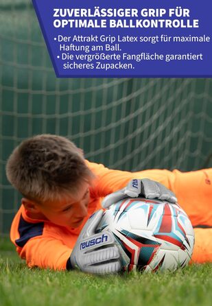 Воротарські рукавички Reusch Attrakt Grip Finger Support Junior Flexible для дітей та підлітків, футбольні рукавички із захистом пальців для всіх ігрових поверхонь та будь-яких погодних умов, сіро-жовті, розмір 6.5