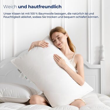 Пухова подушка Homyrium 80 x 80 см, пухова подушка для голови 80x80, пухова 3-камерна подушка зі 100 пуху та пера, подушка для сну готельної якості, чохол зі 100 бавовни, сертифікована Oeko-Tex (1600 г, 1 упаковка), 80 x 80 см