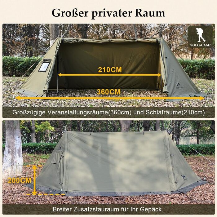 Намет TOMOUNT Cotton House, міні-намет-укриття на 1 людину з внутрішнім наметом та отвором для плити, кемпінговий намет на 4 сезони для активного відпочинку, кемпінгу, пішого туризму, трекінгу