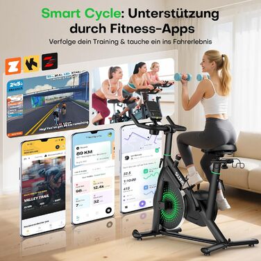 Велотренажер SLUNSE 2025 Neu Heimtrainer з магнітним опором, LCD-дисплеєм та підключенням до додатку, для домашніх тренувань (зелений)
