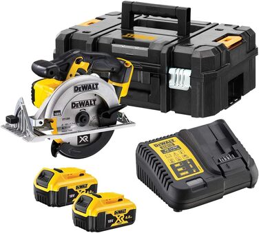Акумуляторна портативна циркулярна пила DeWalt (18 В, 4,0 А-год, суцільнометалевий редуктор, у комплекті 2 літій-іонні акумулятори