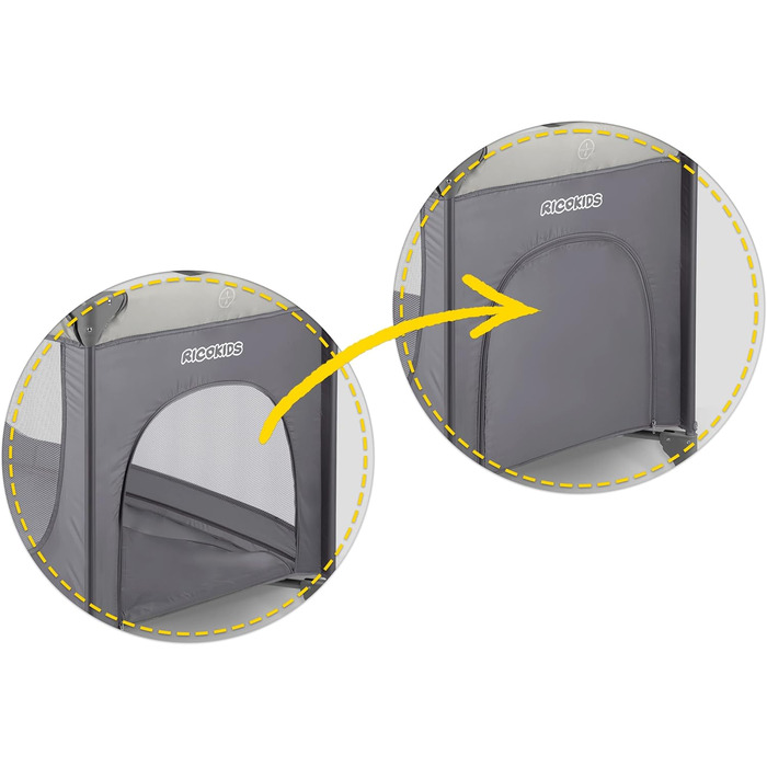 Дитяче ліжечко Ricokids, портативне, манеж, 125x65x78 см, вантажопідйомність 15 кг, складне, два колеса з гальмами, знімний бічний вхід, матрац, сумка, світло-сіре ліжечко, колір Hellgrau