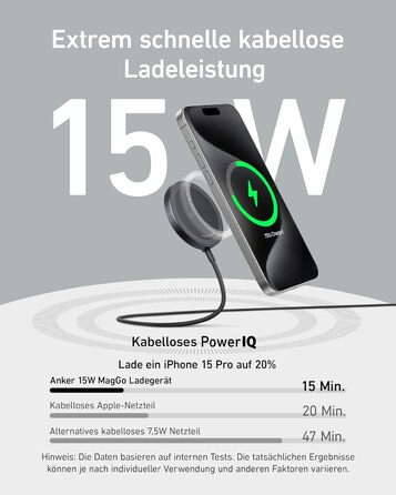 Магнітний бездротовий зарядний пристрій Anker MagGo, сумісний з MagSafe, швидка зарядка 15 Вт, сертифікований Qi2, для iPhone 16/1