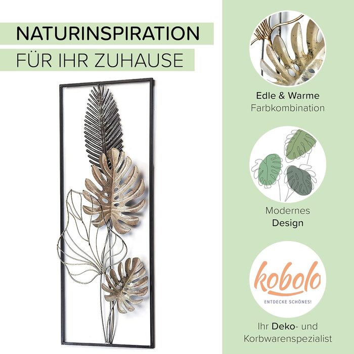 Коболо настінний фотошпалери настінне оздоблення металеві картини настінне мистецтво сучасне - MONSTERA - металл - 29x74 см - чорн