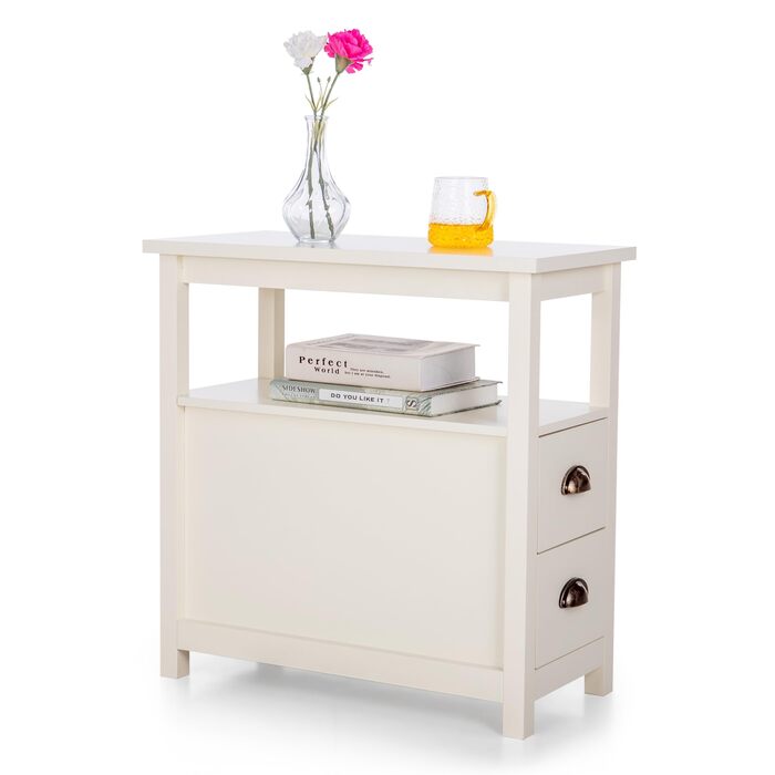 Журнальний столик MAISON ARTS, вузька тумбочка з 2 шухлядами, журнальний столик для вітальні, спальні, колір слонової кістки