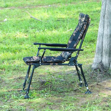 Рибальське крісло XL, вантажопідйомність 150 кг, коропове крісло з підлокітниками, складне, зручне рибальське крісло з підлокітниками та регульованою висотою сидіння (від 42 см до 55 см), кемпінгове крісло з надзвичайно широким сидінням