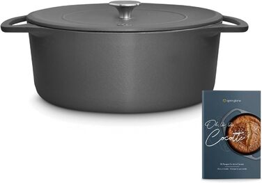 Кокотниця з кришкою, сіра, кругла, 28 см, 6 л, чавунна жаровня, індукційна каструля. 28 см сіра