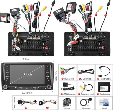 Автомагнітола 464 ГБ для Audi A3 S3 RS3 2003-2012 з бездротовим Carplay та Android Auto, Android 13 7-дюймовий IPS-навігатор з GPS-навігацією, голосовим керуванням SWC, камерою заднього виду, Bluetooth 5.2, Handsfree, WiFi, A3 7 дюймів