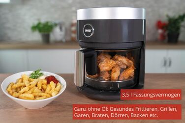 Скляна фритюрниця BPA-Free - фритюрниця, 1,200 Вт, світлодіодний сенсорний екран, 10 автоматичних програм для, гриля, приготування, смаження, зневоднення, випічки, нагрівання, розморожування або смаження - без олії, 58695