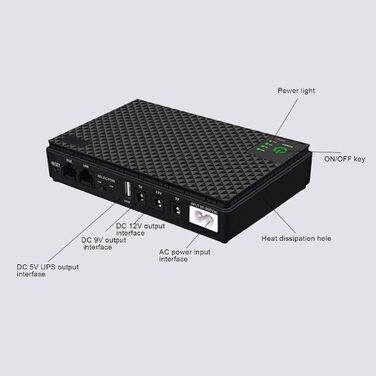 Джерело безперебійного живлення (UPS) 10400mAh USB 5V DC 5V 9V 12V POE 15V 24V, до 18W, для роутерів та модемів (Європейська вилка 85-265V)