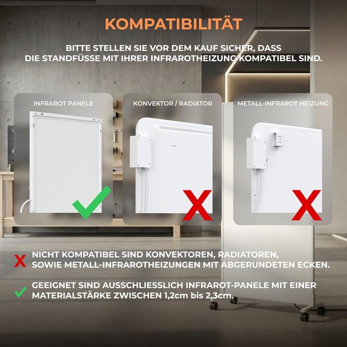 Універсальні підставки BR Bringer 2 шт. для інфрачервоних обігрівачів - Міцні підставки для окремого використання електричних обігрівачів - для різних марок та моделей - німецький якісний бренд (чорний)