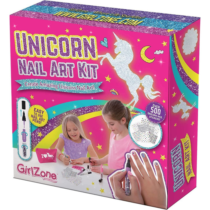 Подарунки для дівчаток GirlZone - Дитячий набір для студії нігтів "Єдиноріг" Набір для дизайну нігтів Дитячий набір лаків для нігтів Подарунковий набір для дітей віком 4-11 років Набір для дизайну нігтів "Єдиноріг"