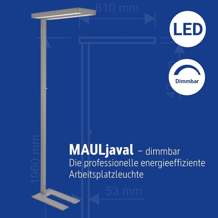 Світлодіодний затискач Maul Light Датчик MAULjaval Робоче світло з регулюванням яскравості для офісу Енергозберігаюча та зручна лампа з настільним затискачем з колірною температурою 4000К (Срібло, підставка)