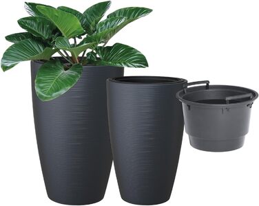 Квітковий горщик MELTOM зі знімною вставкою, круглий, горизонтальні смуги (антрацитовий, XXL-58 см) XXL-58 см антрацитовий