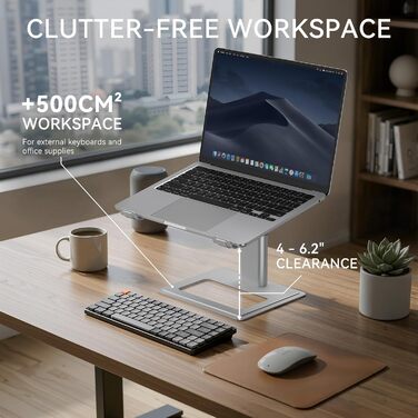 Регульована підставка для ноутбука на стіл, ергономічний тримач для комп'ютера, сумісна з ноутбуками 10-17,3 дюймів (Срібляста)