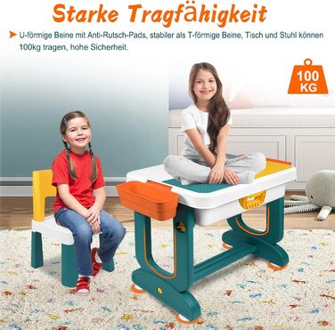 Дитячий стіл зі стільцями LARS360, комплект дитячих сидінь, багатофункціональний стіл з будівельних блоків, стіл для активності, двосторонній стіл для малюків, ігровий стіл для дитячого садка (оснащений 300 будівельними блоками), розміри 63 x 47 x 56 см
