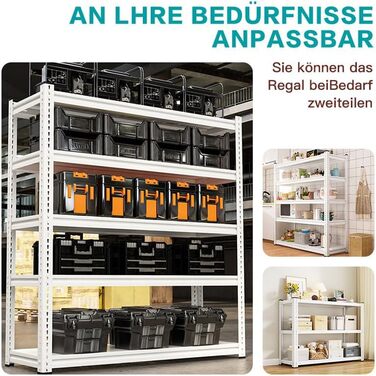 Металева вулична стелажна стійка для зберігання речей з отвором у формі гарбуза, загальна вантажопідйомність 900 кг - 80x35x180 см, 5 полиць (180 кг/полиця) - Біла, для гаража 80*35*180*5 Біла