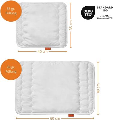 Подушка для сну дитяча, плоска подушка, плоска подушка 40 x 60 см, зроблено в ЄС, можна прати при 60 градусах, kotex 100, біла