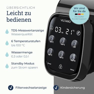 Система зворотного осмосу VILTARO для питної води чорна, 5-ступінчаста система фільтрів, 6 температурних рівнів, мобільна без підключення до води система зворотного осмосу Осмотичний фільтр для води фільтр від вапняного нальоту фільтр для питної води