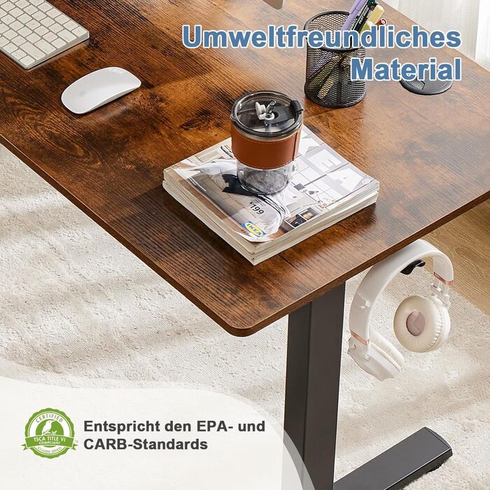 Стіл з регульованою висотою, ергономічний електричний стіл 120 x 60 см, стіл для роботи стоячи, стіл з регульованою висотою, офісний стіл, підходить для офісів, дому та інших місць (коричневий) 4824-brown