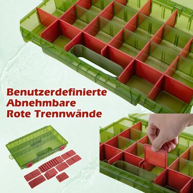 Прозора скринька для рибальських снастей з вимірювальною лінійкою, регульованими роздільниками та нековзними подвійними засувками для рибальських аксесуарів Ергономічна ручка (опціонально) з ручкою для перенесення, 2 шт. (27,5*18,5*4,2 см), 3600 -