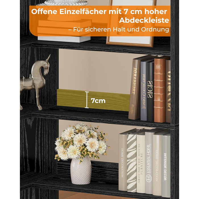 Книжкова полиця IRONCK, 6 ярусів, кутова полиця, висота 180 см, окремостояча дерев&39яна L-подібна відкрита полиця, полиця для зберігання речей для кабінету, офісу, вітальні, спальні (чорна)