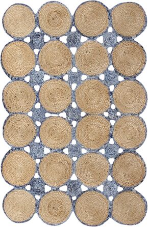 Натуральний ганчірковий килим ручної роботи, геометричний, бежево-блакитний, джут і бавовна, для передпокою, коридору, кімнати, де