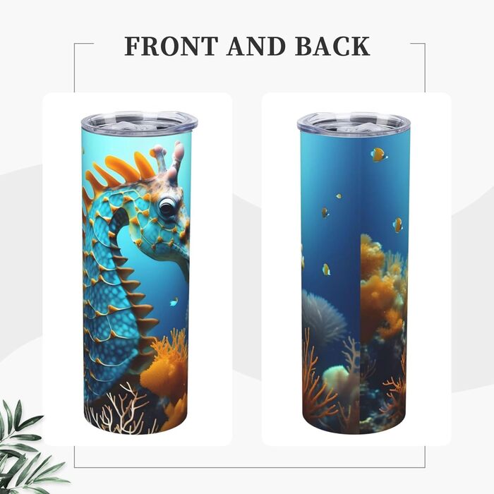 Кухоль з прямою трубочкою, 590 мл, принт синього морського коника, дорожній кухоль, підходить для кемпінгу, офісу та дому