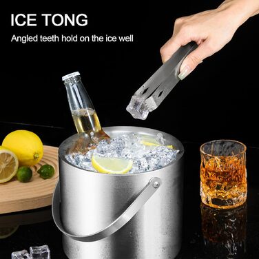 Відро для льоду з силіконовою кришкою, 3 л, двостінне відро, щипці для льоду, ручка і ситечко, велике, з нержавіючої сталі, ізольо