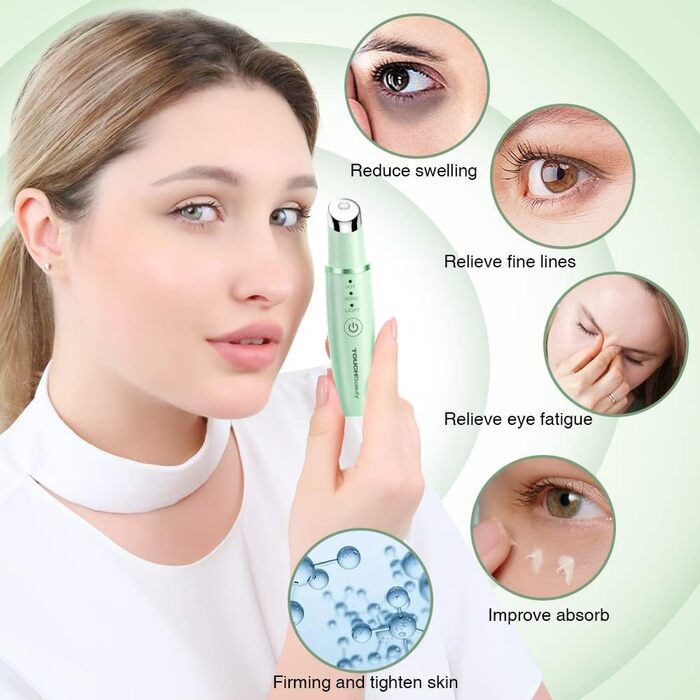 Масажер для очей TOUCHBeauty, ультразвуковий масажер для очей з функцією нагрівання 40 та червоним світлодіодним світловим терапевтичним пристроєм проти старіння проти зморшок, що перезаряджається AG-1980KG (зелений)