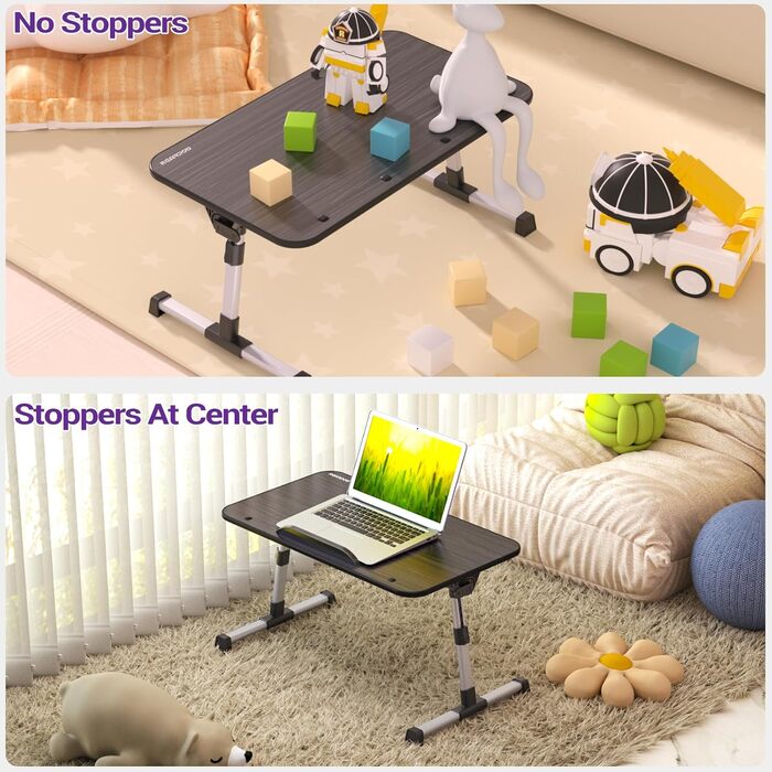 Стіл для ноутбука та сніданку Nearpow (великий розмір), регульований підставка для ноутбука на ліжко, портативний мобільний стіл з відкидними ніжками, складаний столик на коліна для дивана, ліжка, підлоги, великий розмір, чорний