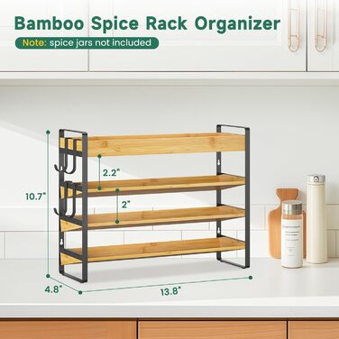 Стійка для спецій, дерев&39яний органайзер для спецій, 4-рівнева бамбукова стійка для спецій, стійка для спецій, підставка для спецій, тримач для спецій, система стійок для спецій, настінна та для кухні, комора, бамбук чорний