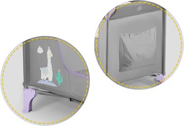 Дитяче ліжечко Ricokids з матрацом 125 x 65 x 78 см, дорожнє ліжечко, вагою до 15 кг, 2 колеса з гальмами, знімний бічний вхід, сумка для перенесення, складна, компактна, світло-сіра, лавандова