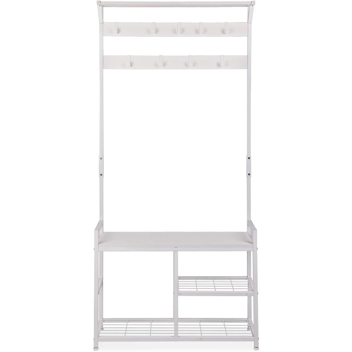 Вішалка для одягу Leader Accessories з лавкою, металева вішалка для одягу в рустикальному стилі, 182x30x84 см (ВxГxШ), біла