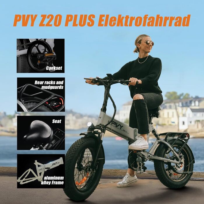 Складаний електровелосипед, електричний велосипед з акумулятором 48 В 16,5 Аг, 25 км/год, 7 швидкостей, запас ходу до 120 км, шини 204,0 дюйма, крутний момент 100 Нм для будь-якої місцевості, електровелосипед для чоловіків та жінок, Z20 Plus темно-сірий