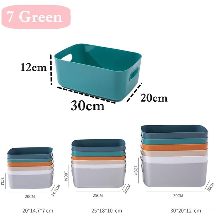 Великих пластикових коробок для зберігання з ручками, 302012 см, органайзер для ванної/кухонної шафи, кошик/коробка для зберігання на кухню, ванну кімнату, іграшки, зелений 302012 см/7 шт. у упаковці, 7