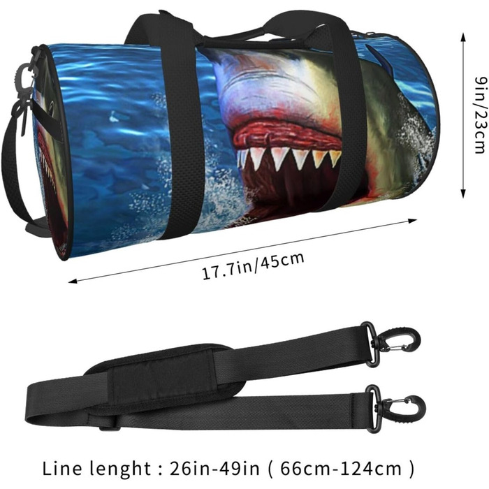Спортивна сумка для подорожей, дизайн Акуляча голова, чорна, універсальний розмір