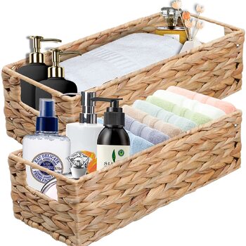 Плетений кошик для зберігання OUTBROS, набір з 2 шт. , плетені кошики з ротанга, декоративна скринька для зберігання, кошики-органайзери для полиць, кошики для зберігання, кошики для полиць, водяний гіацинт