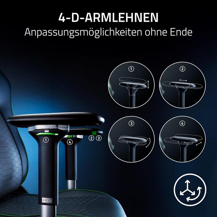 Ігрове крісло з адаптивною поперековою підтримкою (амортизація з піноматеріалу високої щільності, екологічно чиста шкіра EPU без розчинників, 4D підлокітники) Чорний Чорний Iskur V2, 2 -