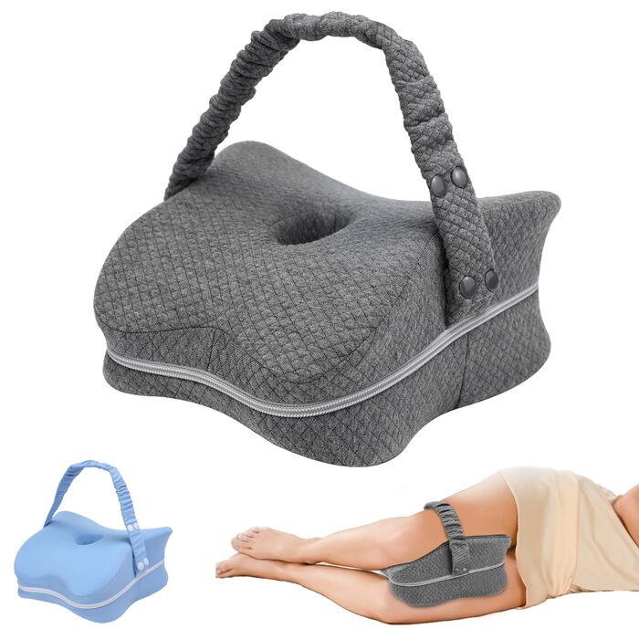 Подушка для колін для тих, хто спить на боці, та при болях при ішіасі, два чохли, які можна прати в пральній машині, та захисна внутрішня підкладка, подушка для колін з піни з пам&39яттю форми зі знімним та регульованим підтримуючим ремінцем, лише ОДНА по
