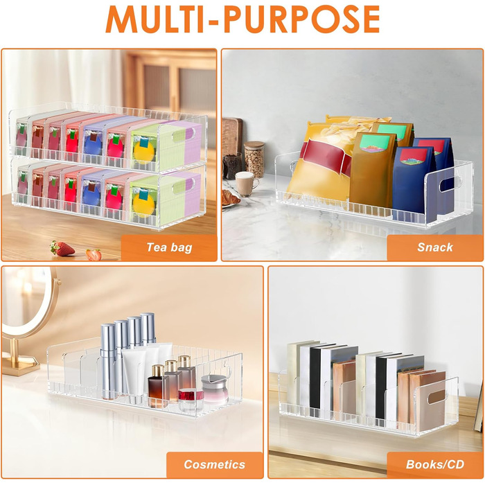 Органайзер для чайних пакетиків з 2 акрилових частин, знімний, 14 відділень, для зберігання чайних пакетиків, акрилова чайна коробка, 36,515,89,5 см, простий у використанні для чаю, кавових капсул, цукру