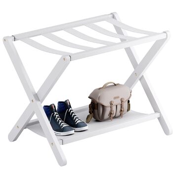 Багажник, складний бамбуковий багажник з полицею для гостьових кімнат, спалень, готелів, шаф (білий)