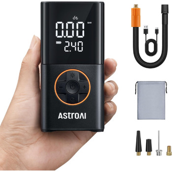 Бездротовий електричний повітряний насос AstroAI, портативний акумуляторний велосипедний насос з усіма клапанами, світлодіодне світло, акумуляторний насос для шин для велосипедів, електровелосипедів, автомобілів, мотоциклів, м&39ячів, чорний