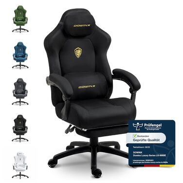 Ергономічне ігрове крісло Dowinx з регульованою масажною подушкою для попереку, мікрофібровий велюр, товста подушка сидіння, висувна підставка для ніг, регульовані підлокітники, нахил на 160, світло-чорний колір