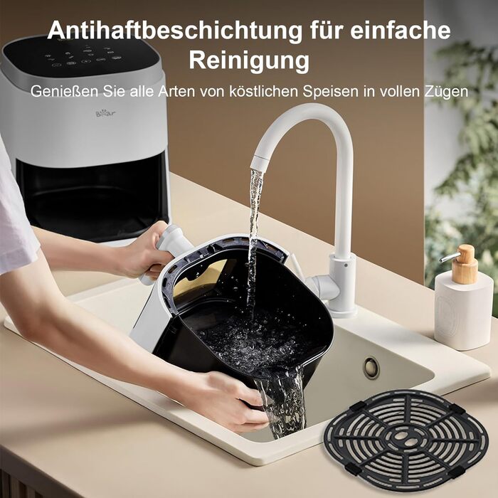 Вертикальна повітряна сковорода Bear 5 л, 7 програм, вологе випікання з безмасляним водяним туманом 1500-1750 Вт, цифровий дисплей зі світлодіодним сенсорним екраном, доступний для 6 осіб, енергозберігаюче гаряче повітря з підказкою перевертання їжі