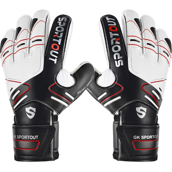 Воротарські рукавички Sportout для дітей та чоловіків із захистом пальців, футбольні рукавички із захистом пальців, воротарські рукавички з нековзним латексом 4 мм, чорні, розмір 7