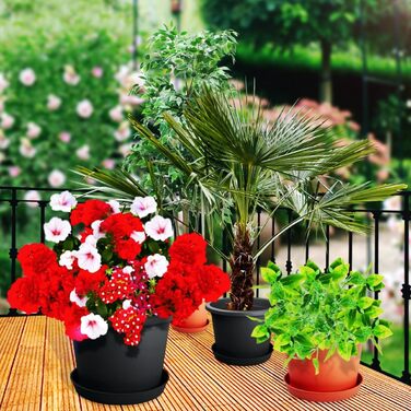 Квітковий горщик Stimo 6 шт. 34 см з блюдцем 30 см, сірий пластиковий горщик для рослин, круглий горщик (антрацит)